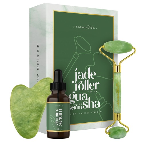Køb Gua Sha Sæt med Jade Roller & Serum Ansigtsmassage l ShytoBuy DK